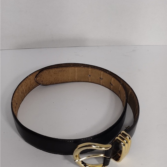 Ritz Elegant Black Leather Belt with Gold Buckle pre owned Exellent cond 27.5 main image 7